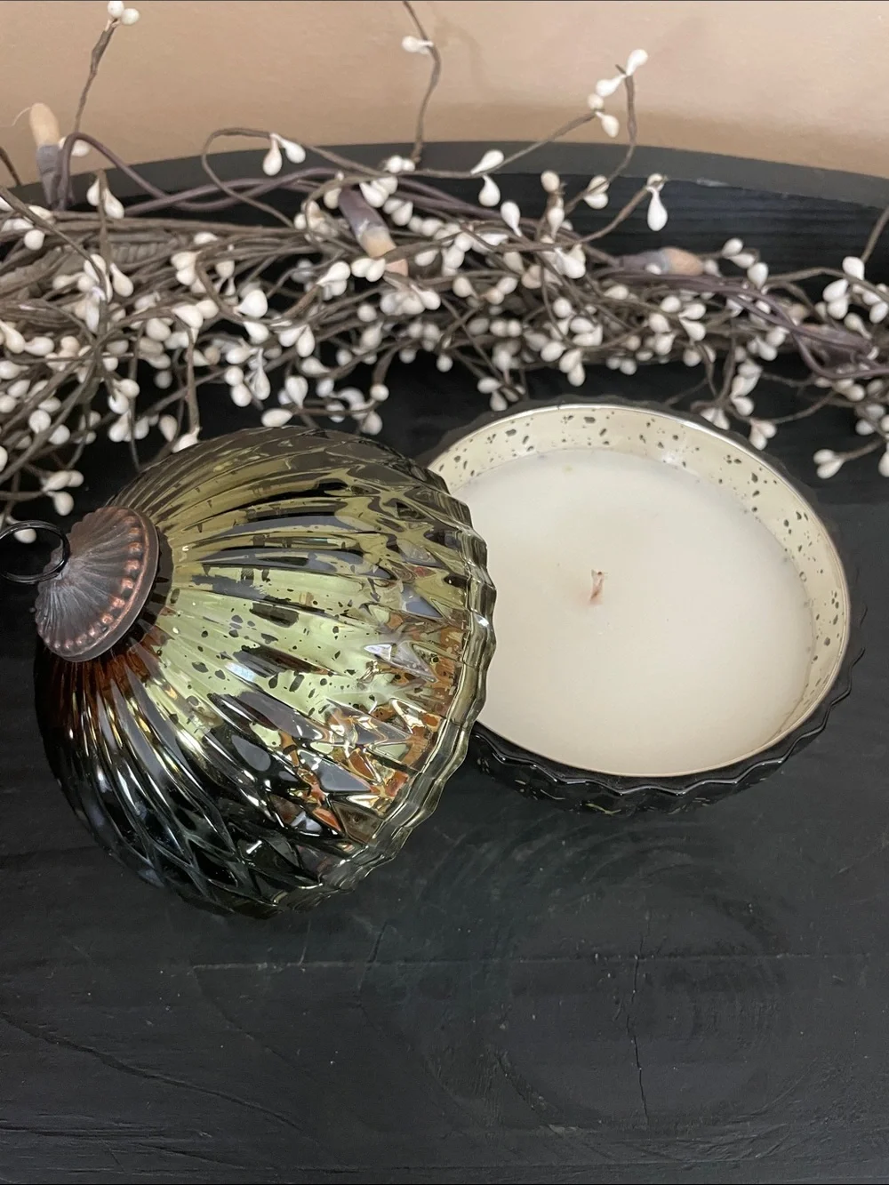 Illume Luxury Balsam Cedar Soy Candle in Green Mercury Glass Ornament Shape